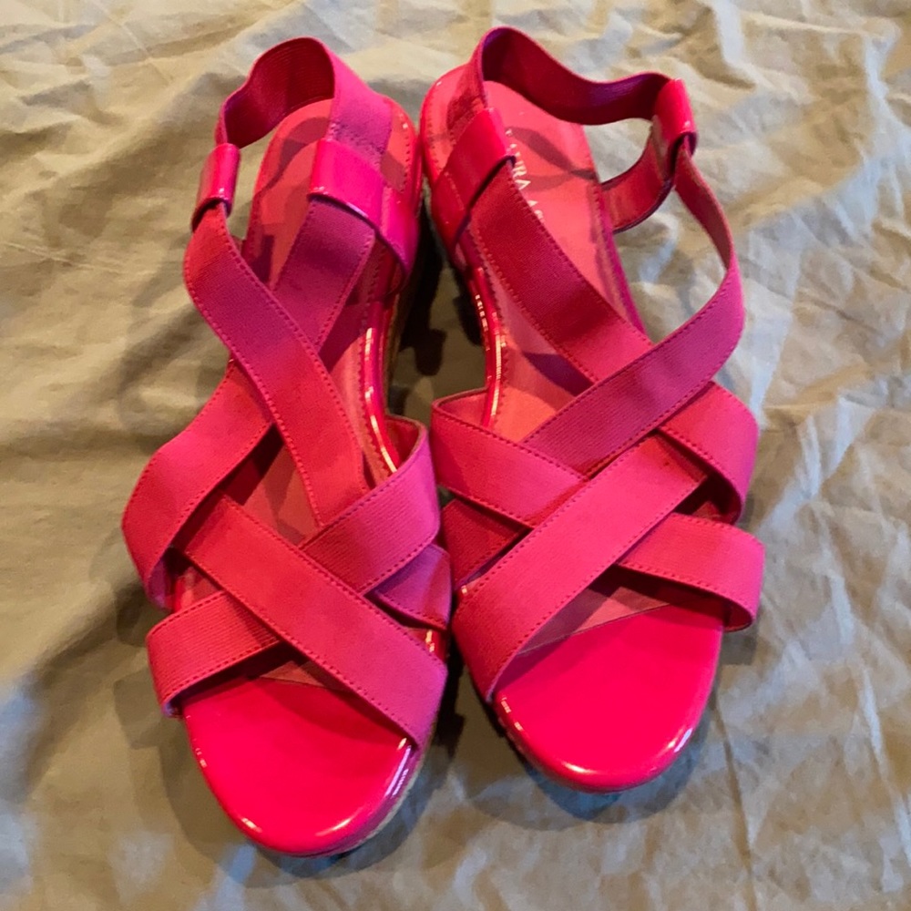Laura Ashley Hot Pink Wedges Size 10 Criss Cross Staps